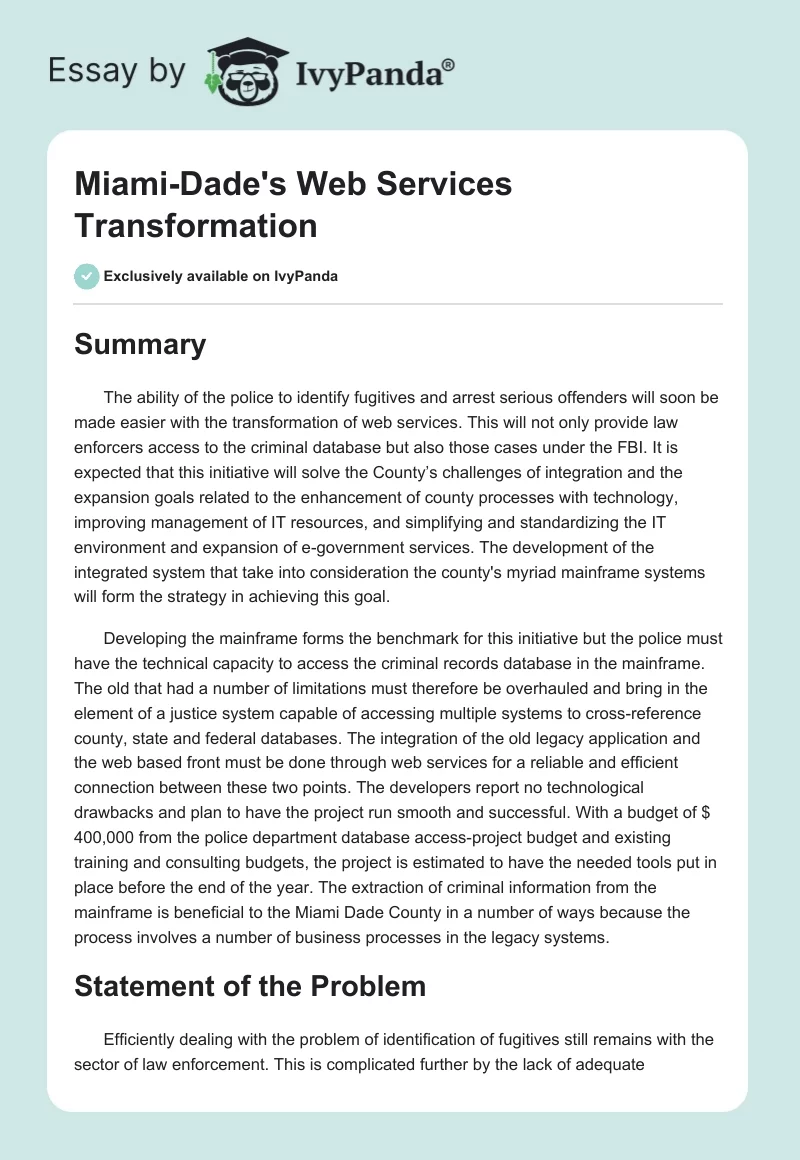 Miami-Dade's Web Services Transformation. Page 1