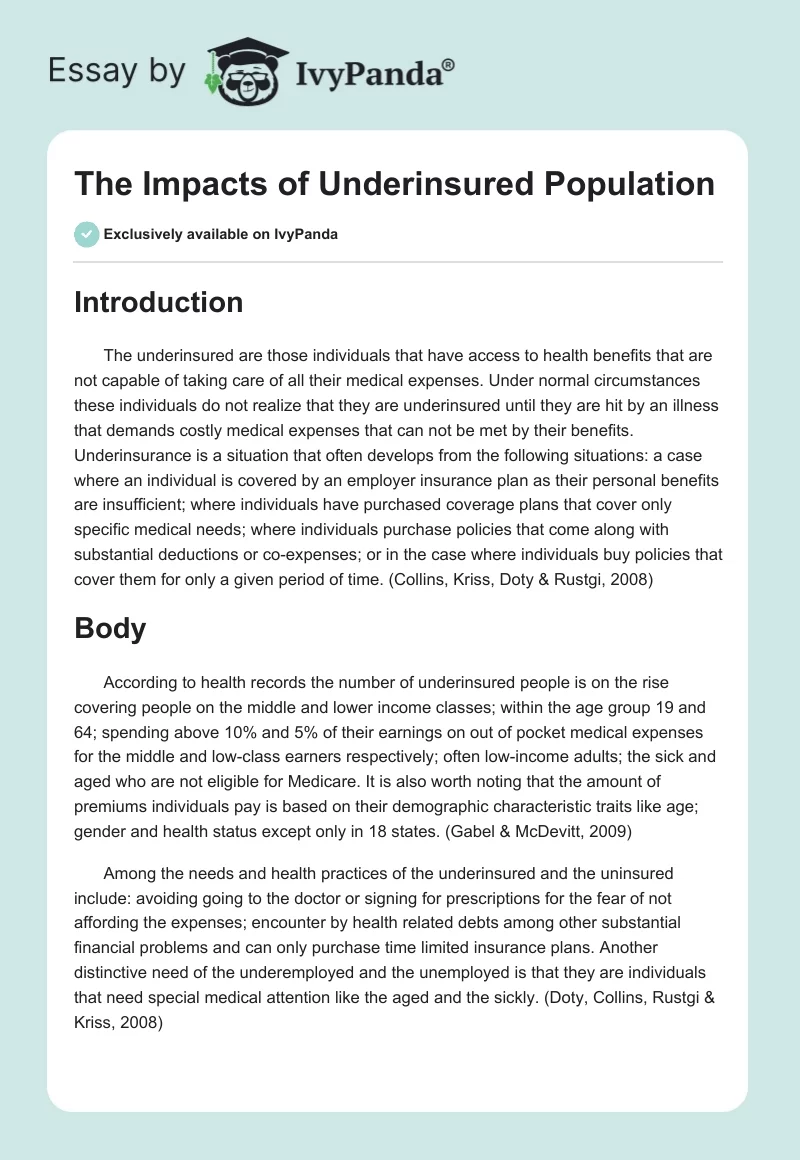 The Impacts of Underinsured Population. Page 1