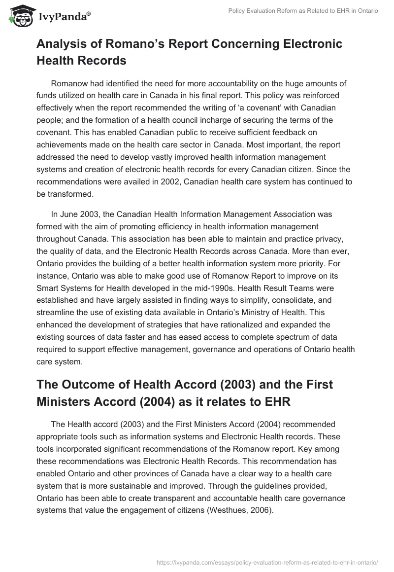 Policy Evaluation Reform as Related to EHR in Ontario. Page 2