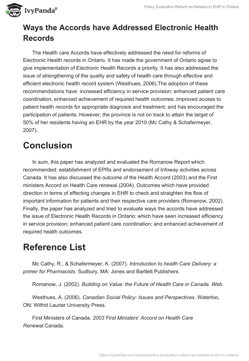 Policy Evaluation Reform as Related to EHR in Ontario. Page 3