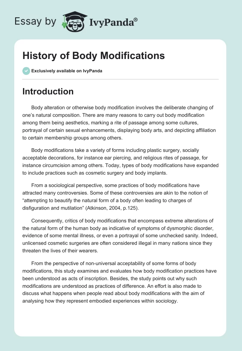 History of Body Modifications. Page 1