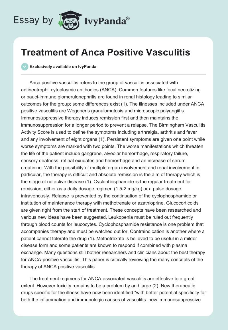 Treatment of Anca Positive Vasculitis. Page 1