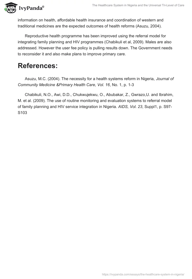 The Healthcare System in Nigeria and the Universal Tri-Level of Care. Page 2