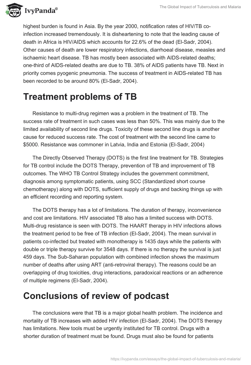 The Global Impact of Tuberculosis and Malaria. Page 2