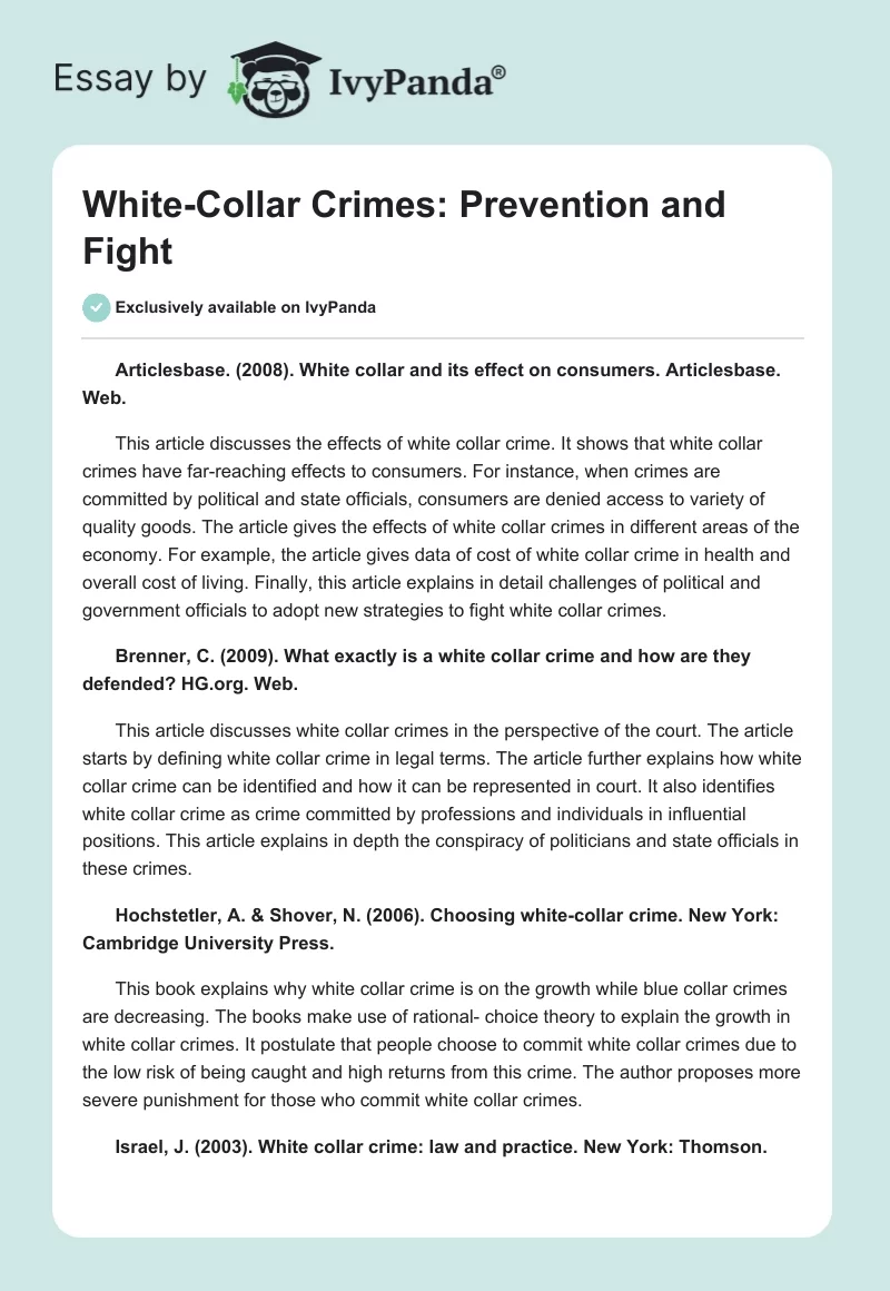 White-Collar Crimes: Prevention and Fight. Page 1