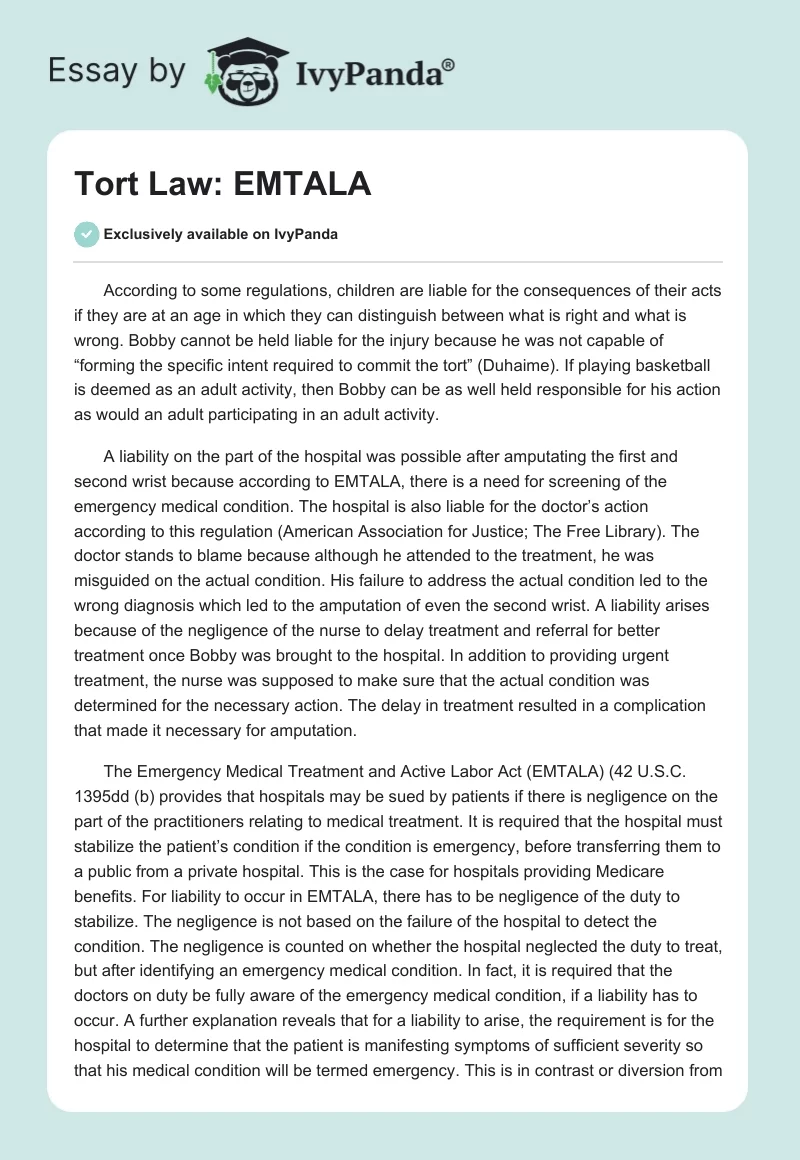 Tort Law: EMTALA. Page 1