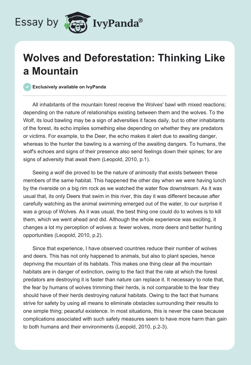 Wolves and Deforestation: Thinking Like a Mountain. Page 1