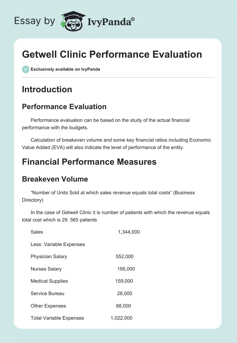 Getwell Clinic Performance Evaluation. Page 1