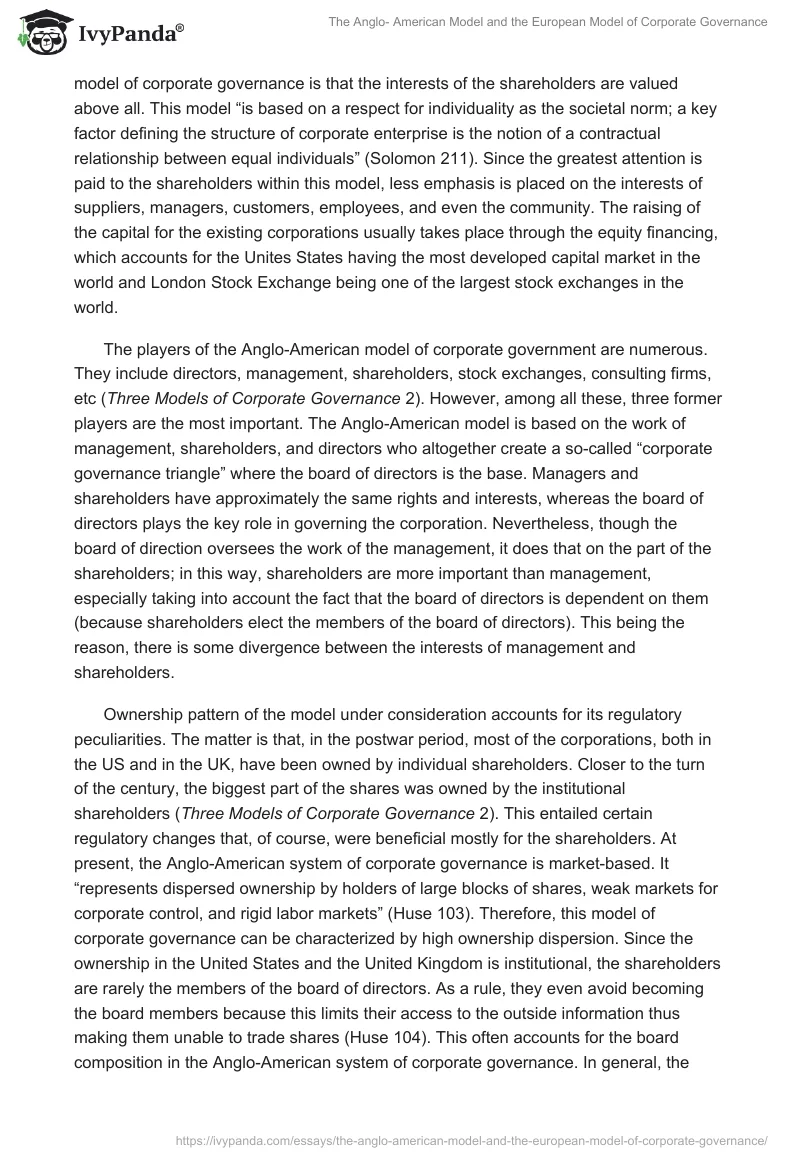 The Anglo- American Model and the European Model of Corporate Governance. Page 2