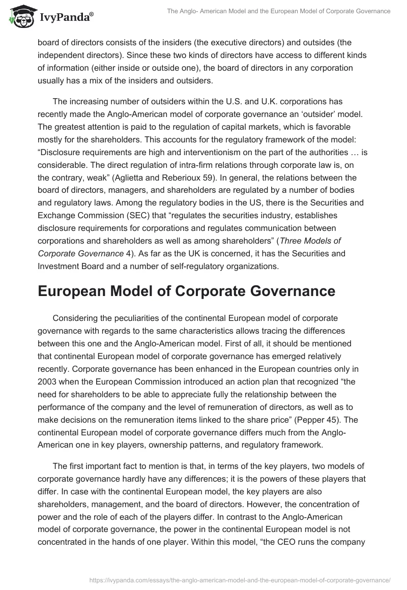 The Anglo- American Model and the European Model of Corporate Governance. Page 3