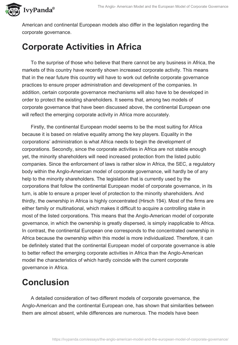 The Anglo- American Model and the European Model of Corporate Governance. Page 5