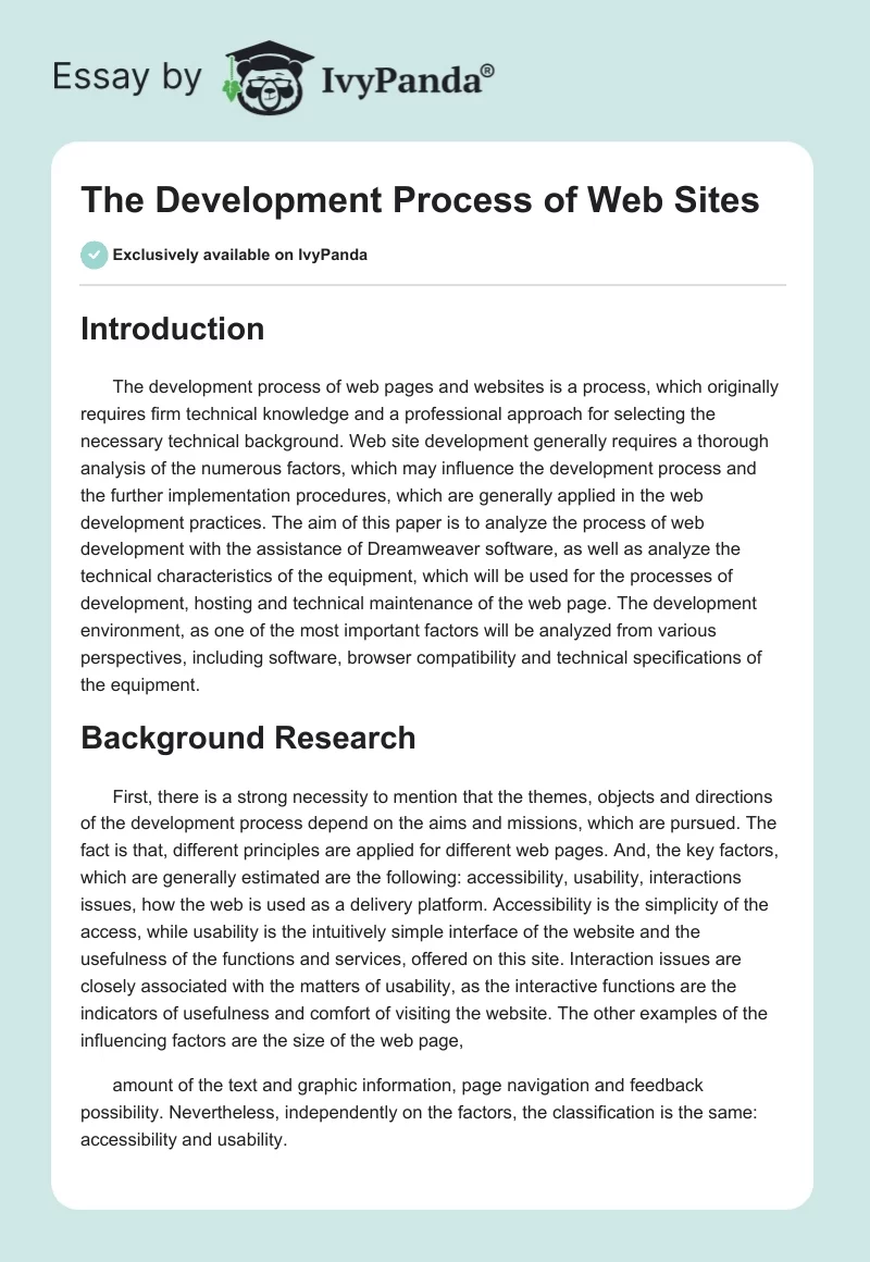The Development Process of Web Sites. Page 1