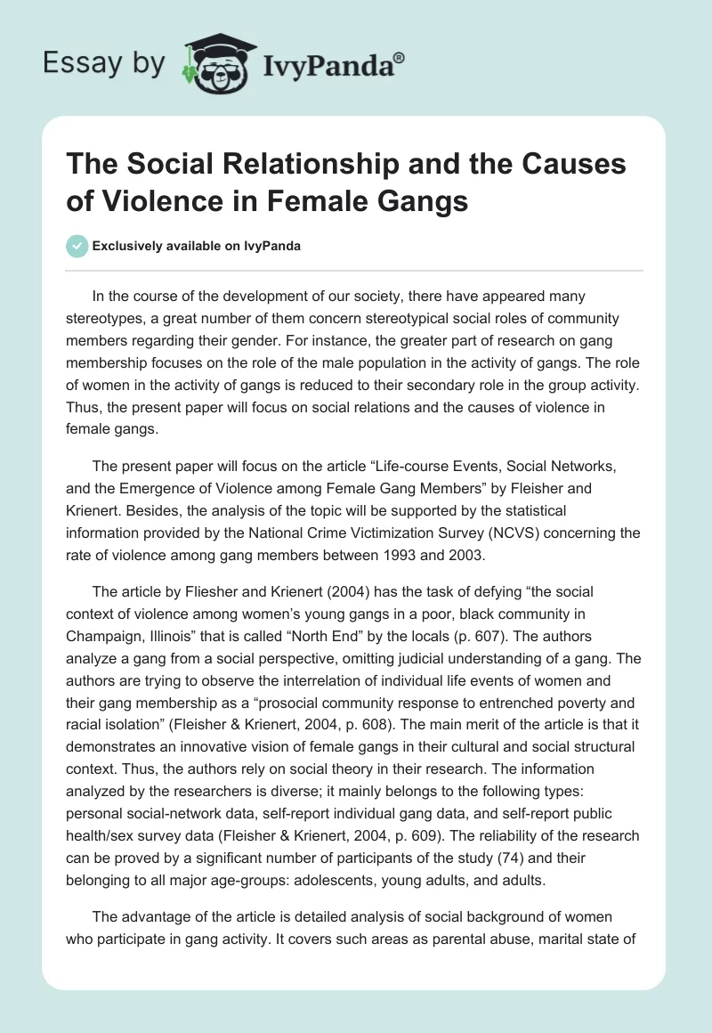 The Social Relationship and the Causes of Violence in Female Gangs. Page 1