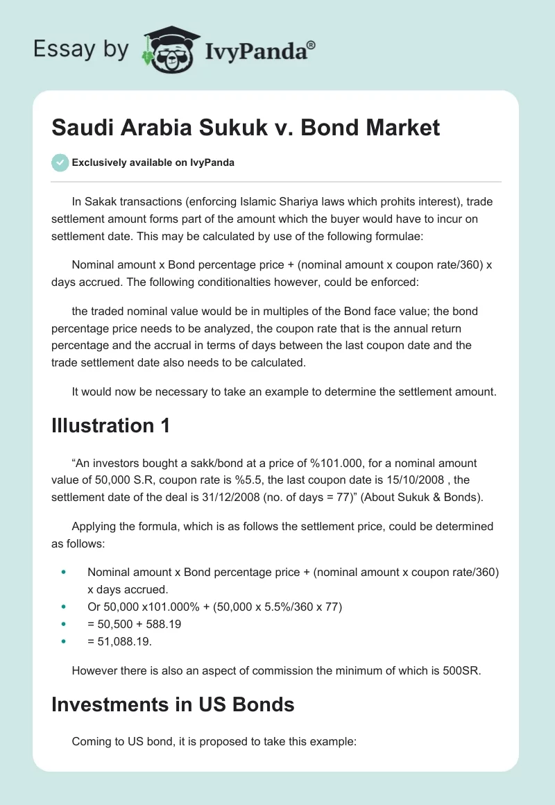 Saudi Arabia Sukuk v. Bond Market. Page 1