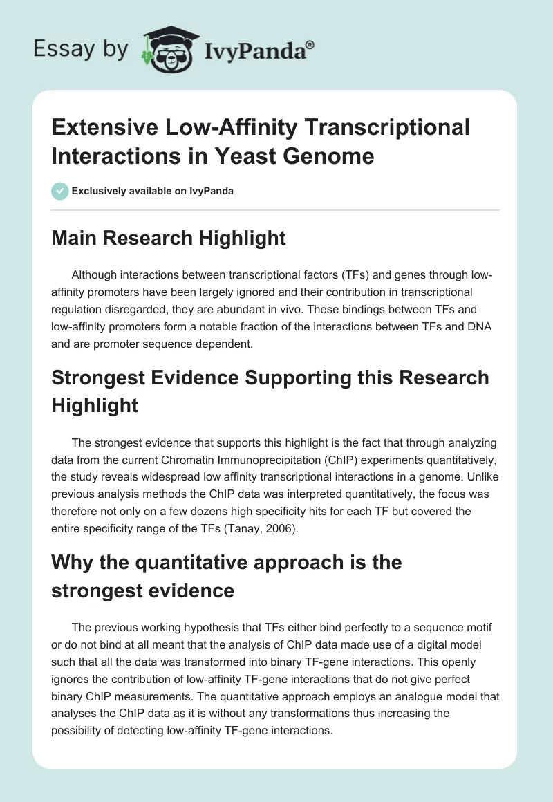 Extensive Low-Affinity Transcriptional Interactions in Yeast Genome. Page 1