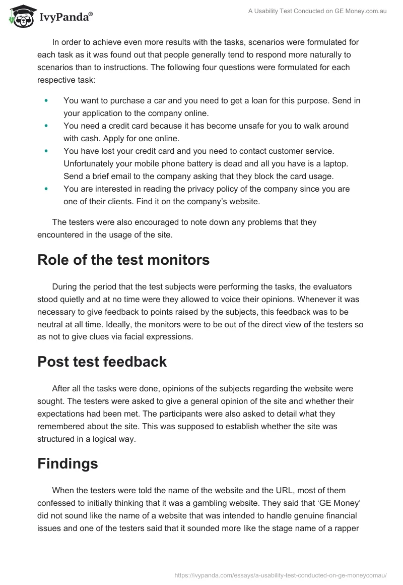 A Usability Test Conducted on GE Money.com.au. Page 3