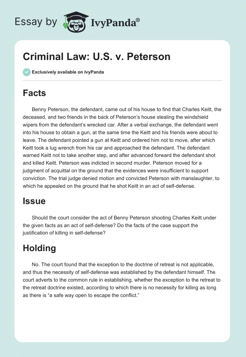 Criminal Law: U.S. v. Peterson. Page 1