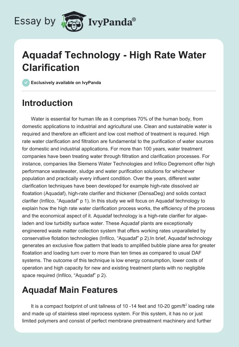 Aquadaf Technology - High Rate Water Clarification. Page 1