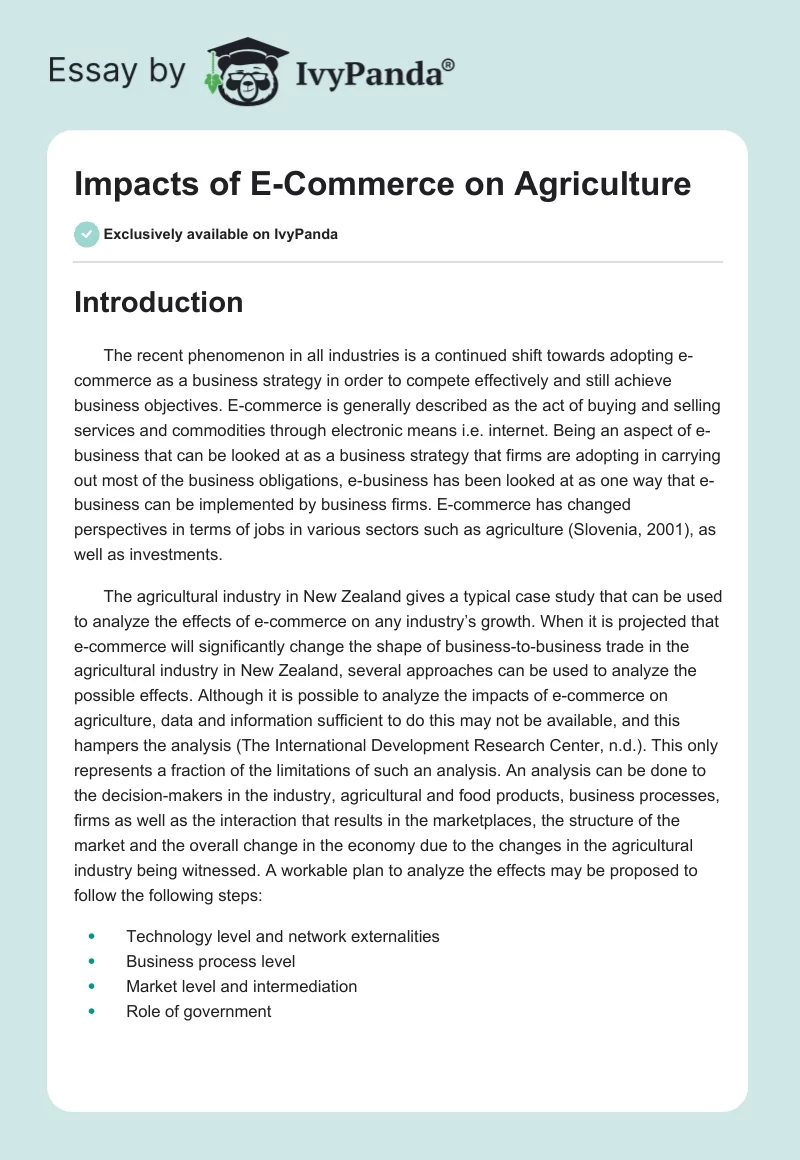Impacts of E-Commerce on Agriculture. Page 1