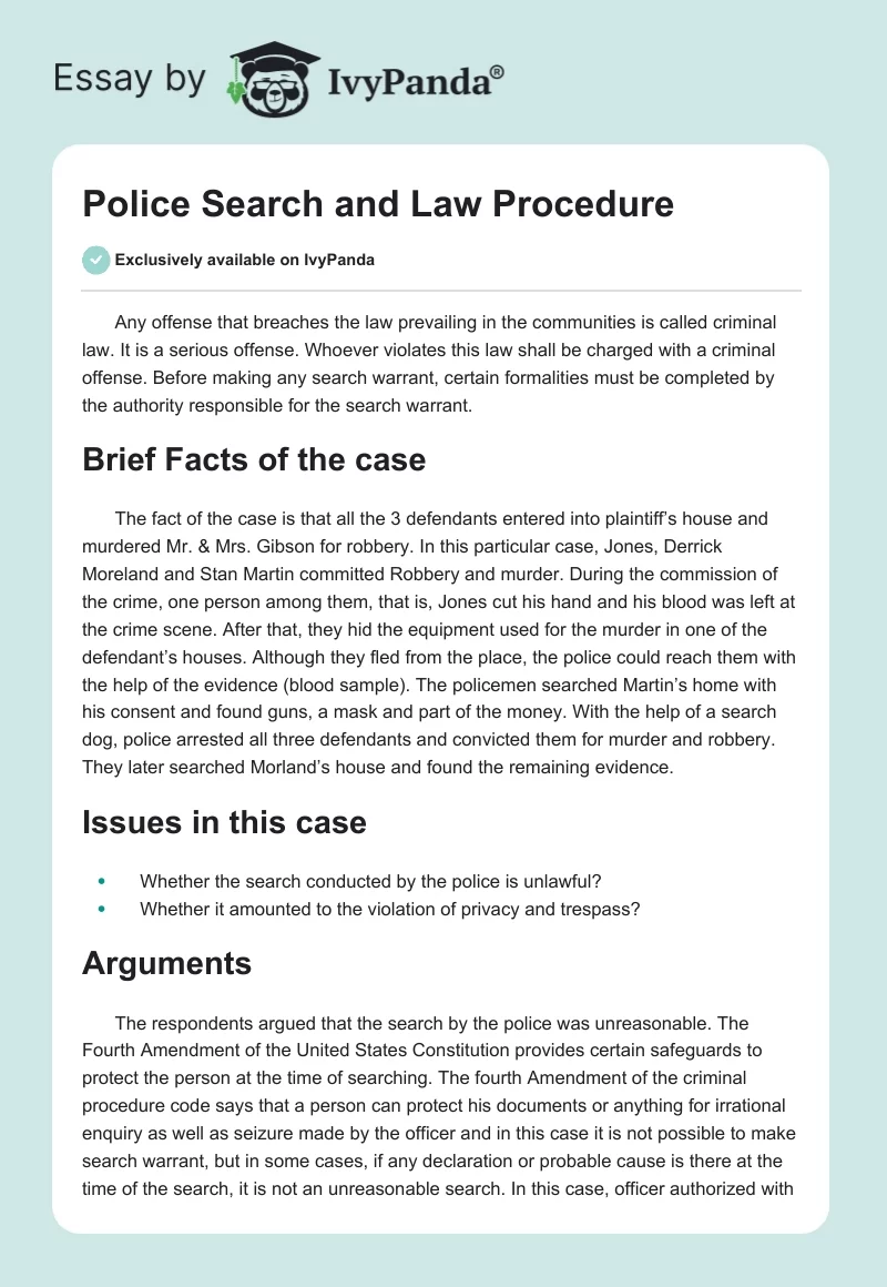 Police Search and Law Procedure. Page 1