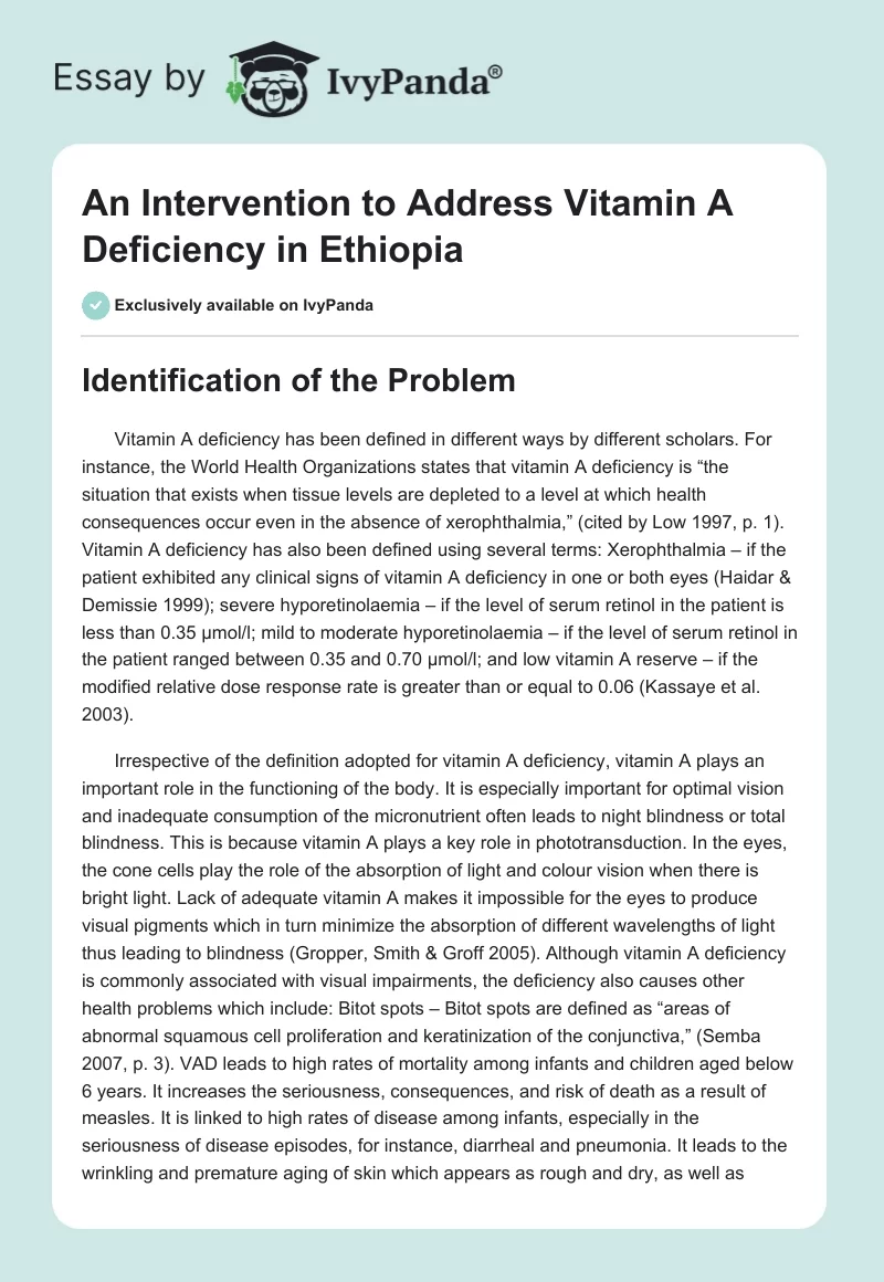 An Intervention to Address Vitamin A Deficiency in Ethiopia. Page 1