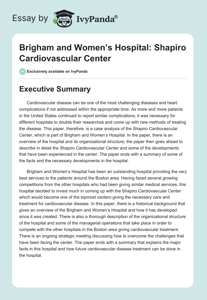 Brigham and Women’s Hospital: Shapiro Cardiovascular Center. Page 1