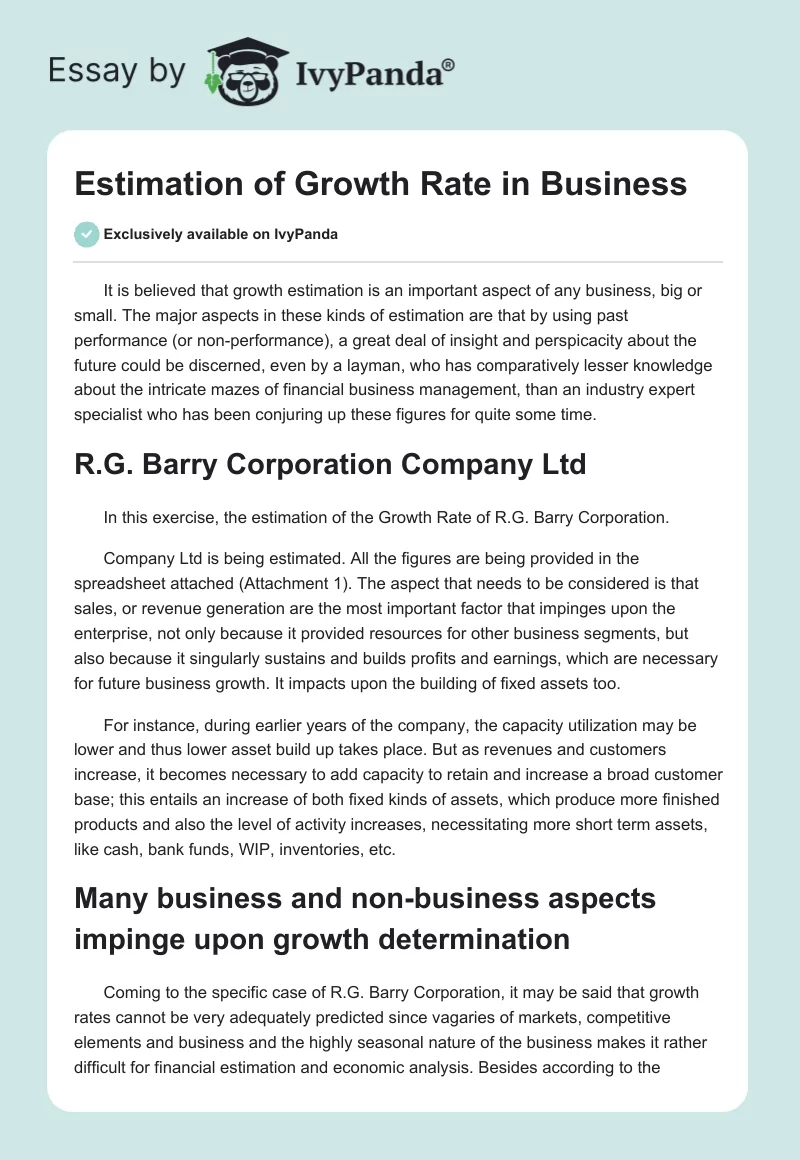 Estimation of Growth Rate in Business. Page 1