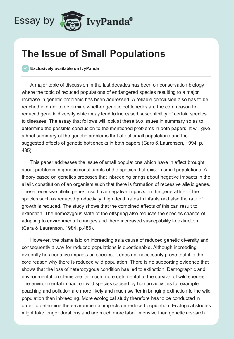 The Issue of Small Populations. Page 1