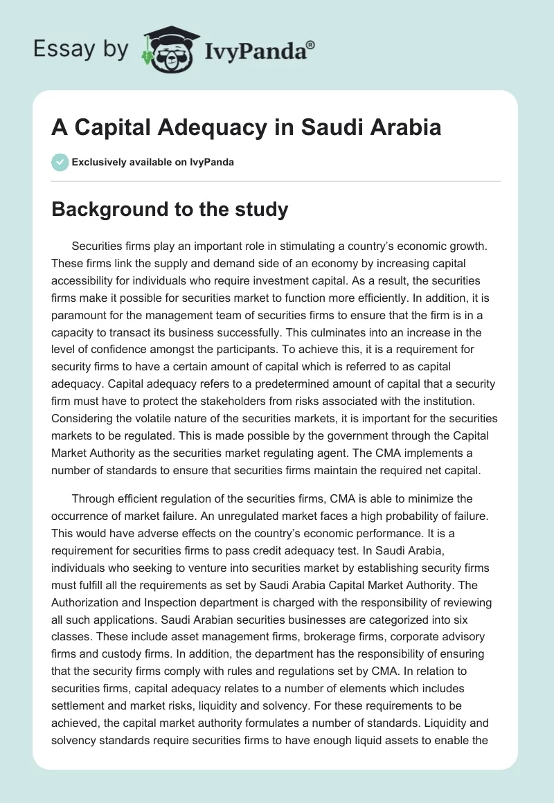 A Capital Adequacy in Saudi Arabia. Page 1