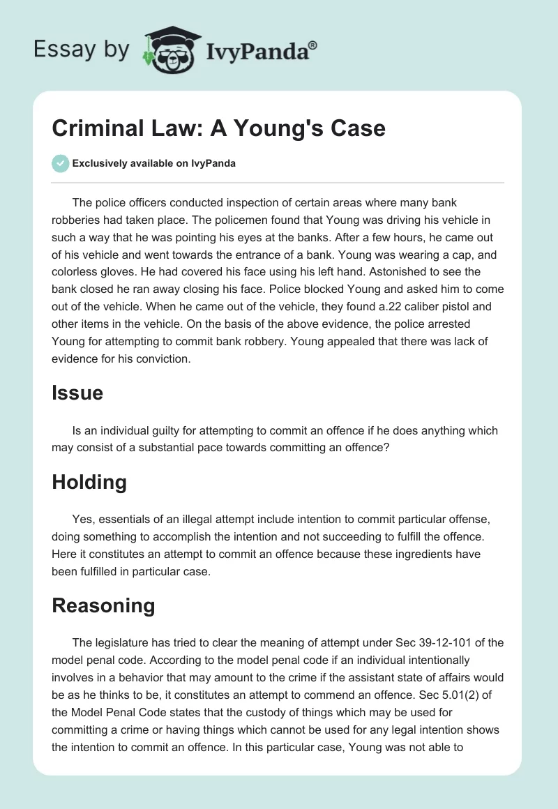 Criminal Law: A Young's Case. Page 1