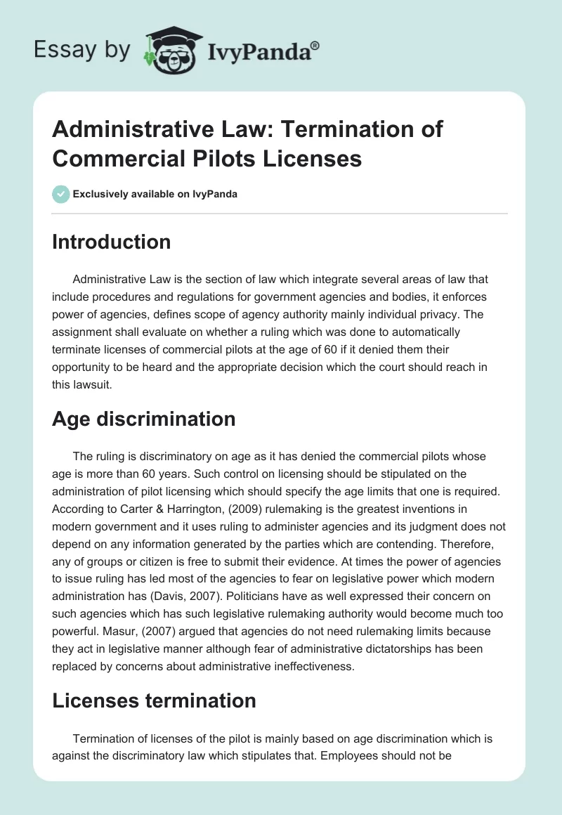 Administrative Law: Termination of Commercial Pilots Licenses. Page 1