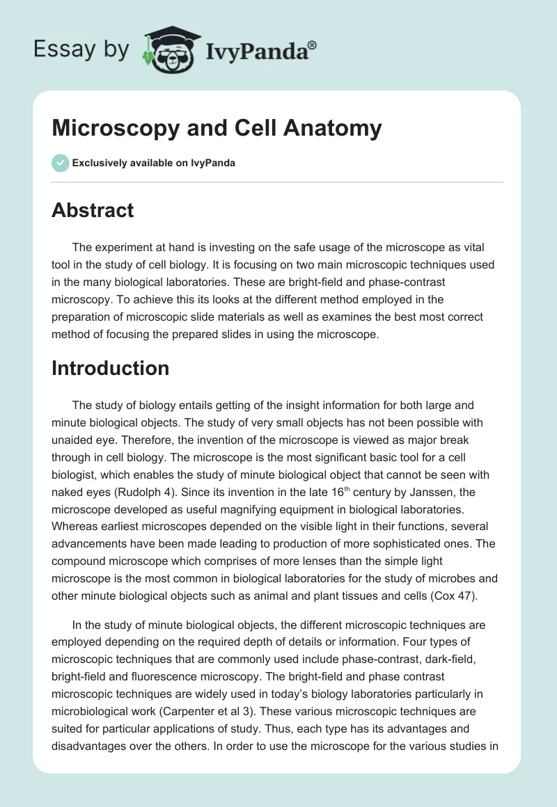 Microscopy and Cell Anatomy. Page 1