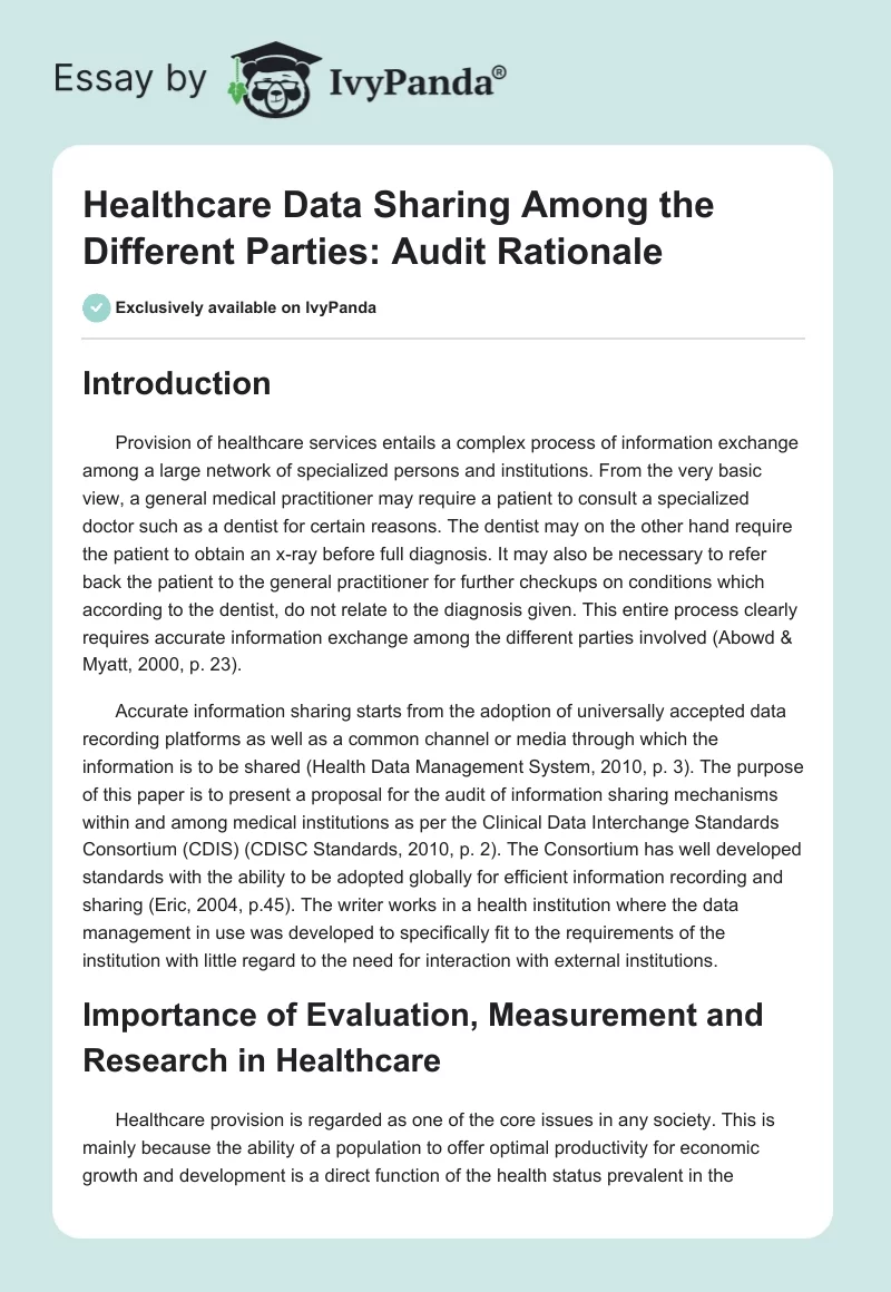 Healthcare Data Sharing Among the Different Parties: Audit Rationale. Page 1