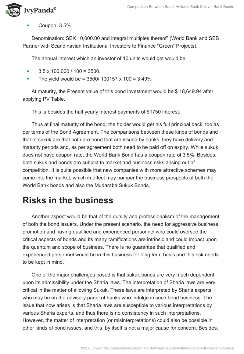 Comparison Between Saudi Hollandi Bank Suk vs. Bank Bonds. Page 3