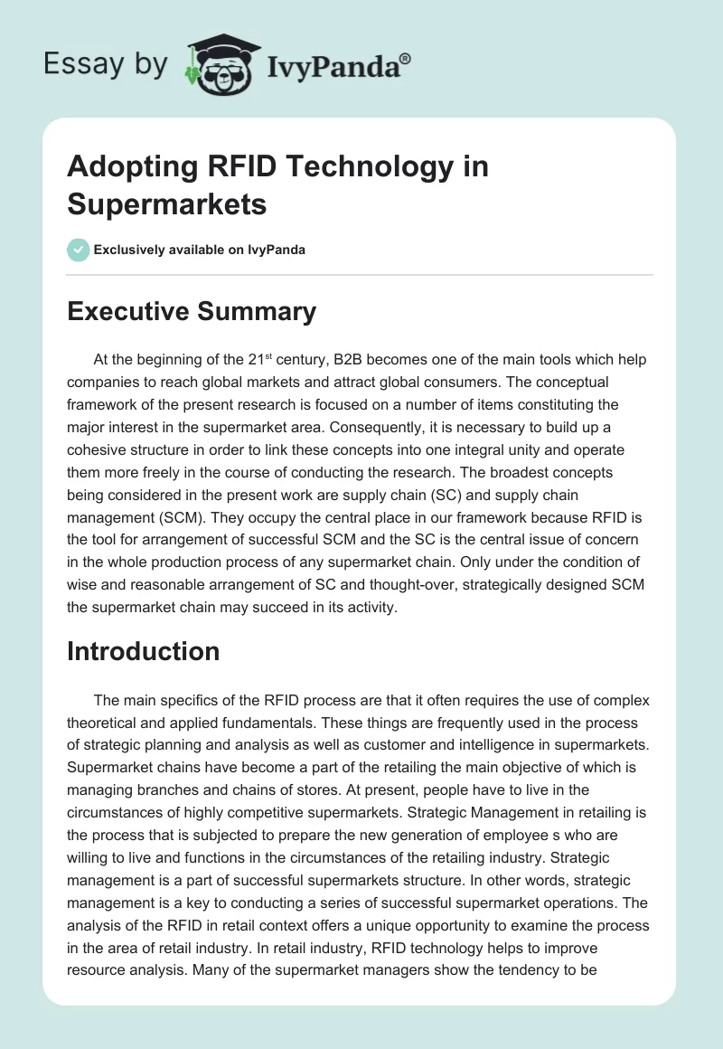 Adopting RFID Technology in Supermarkets. Page 1