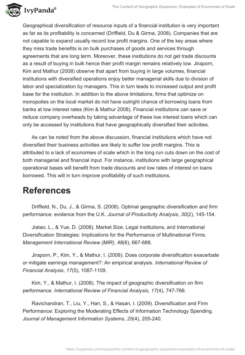 The Content of Geographic Expansion, Examples of Economies of Scale. Page 2
