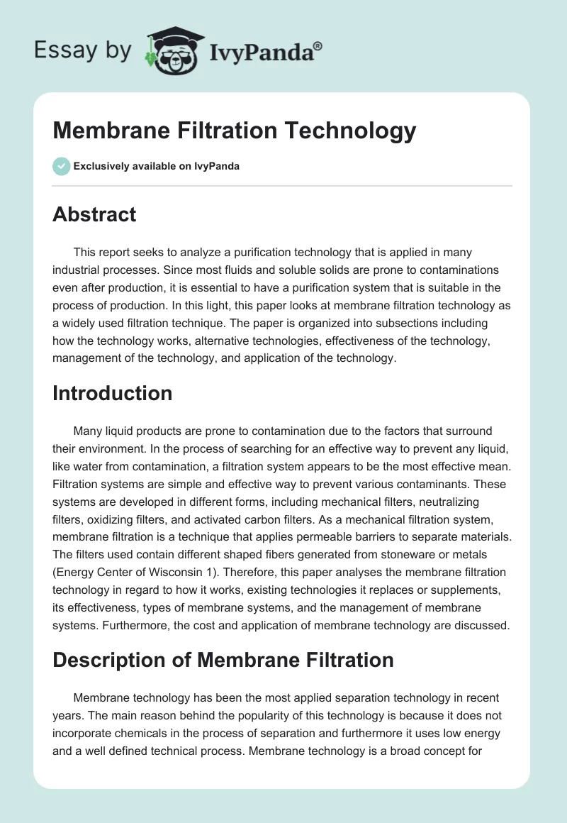Membrane Filtration Technology. Page 1