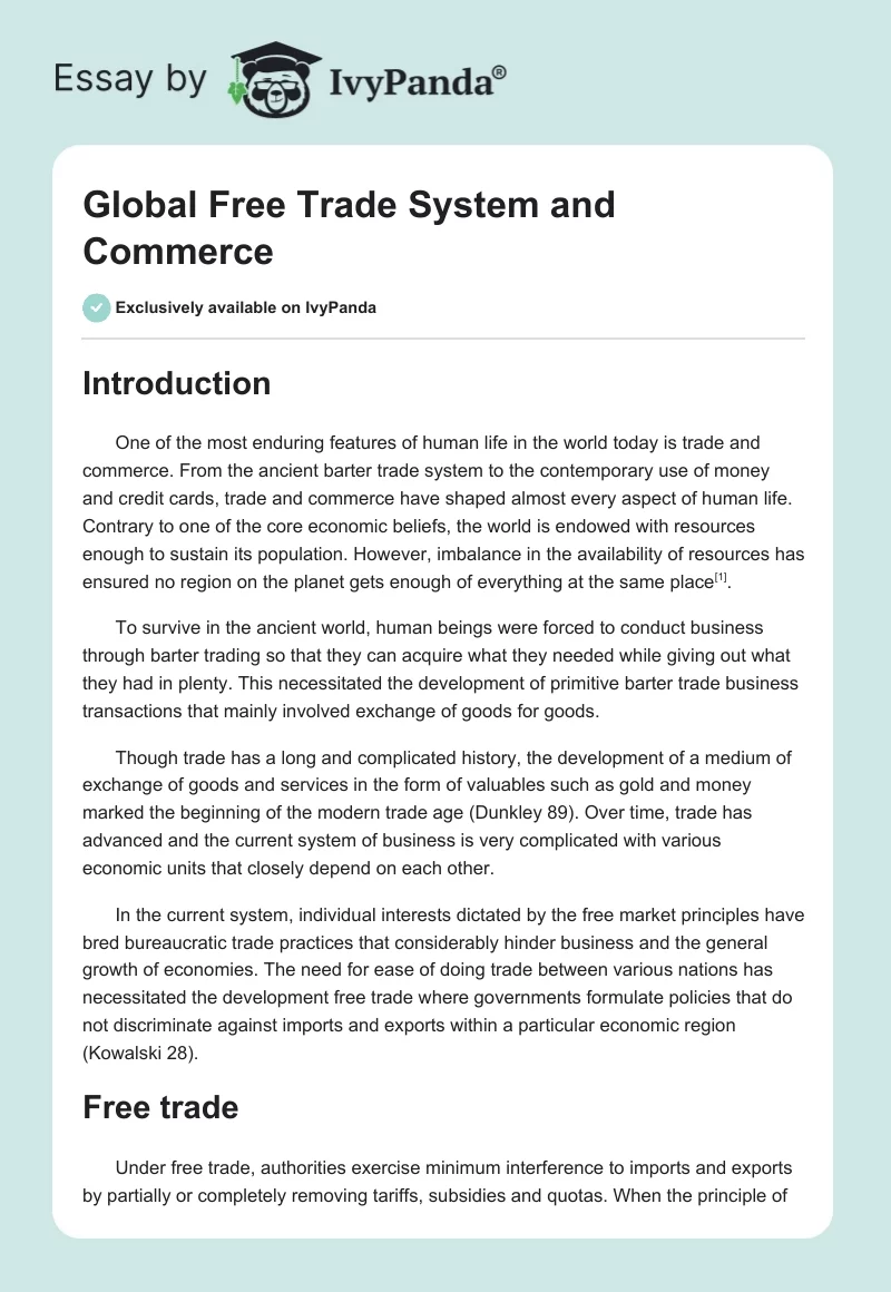 Global Free Trade System and Commerce. Page 1