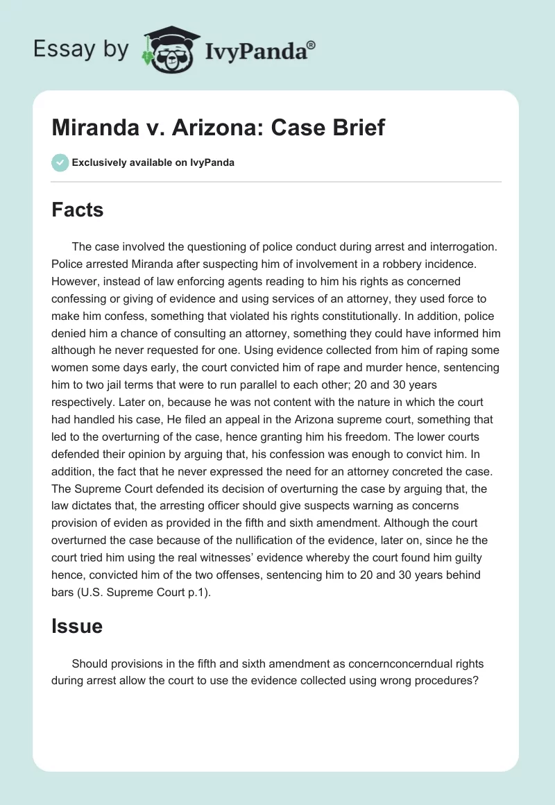 Miranda v. Arizona: Case Brief. Page 1
