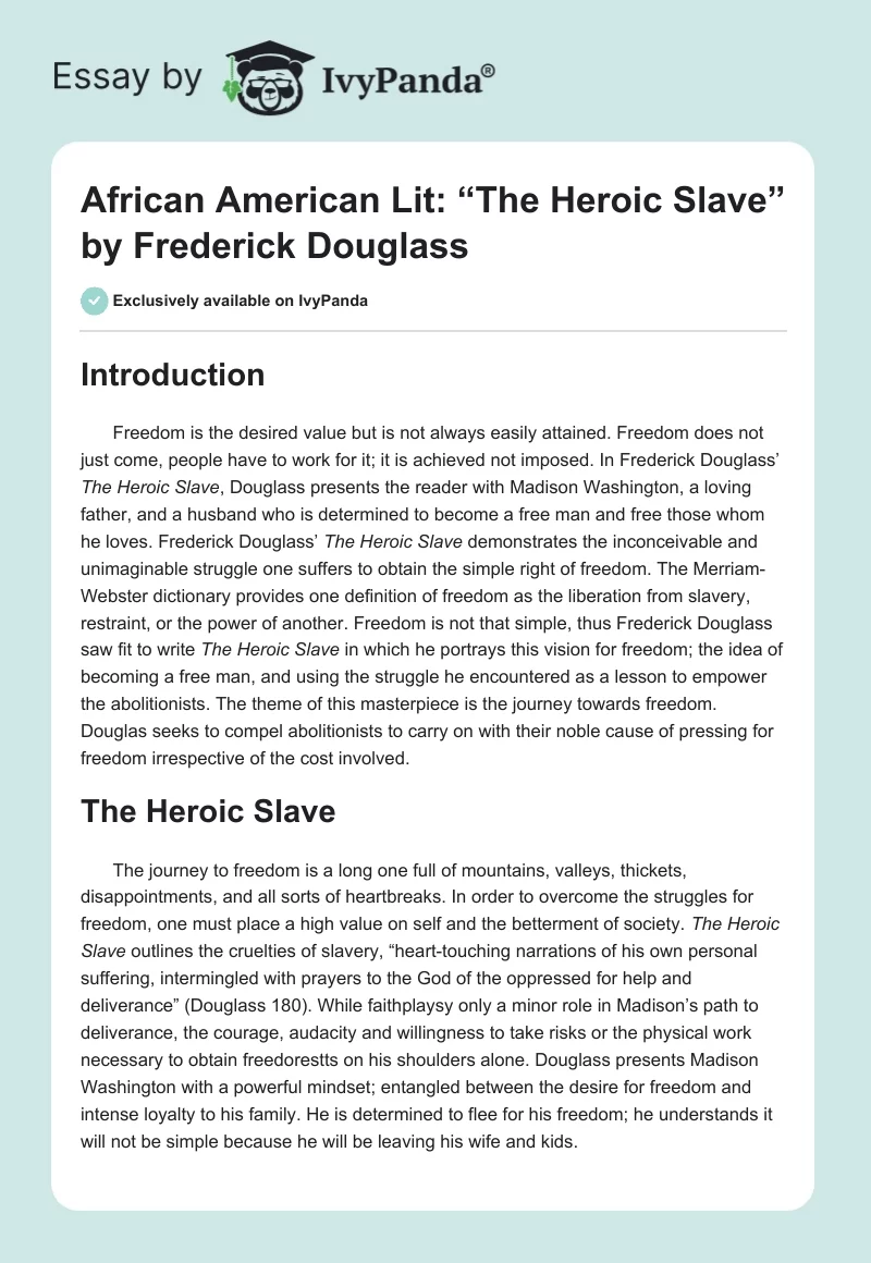 African American Lit: “The Heroic Slave” by Frederick Douglass. Page 1