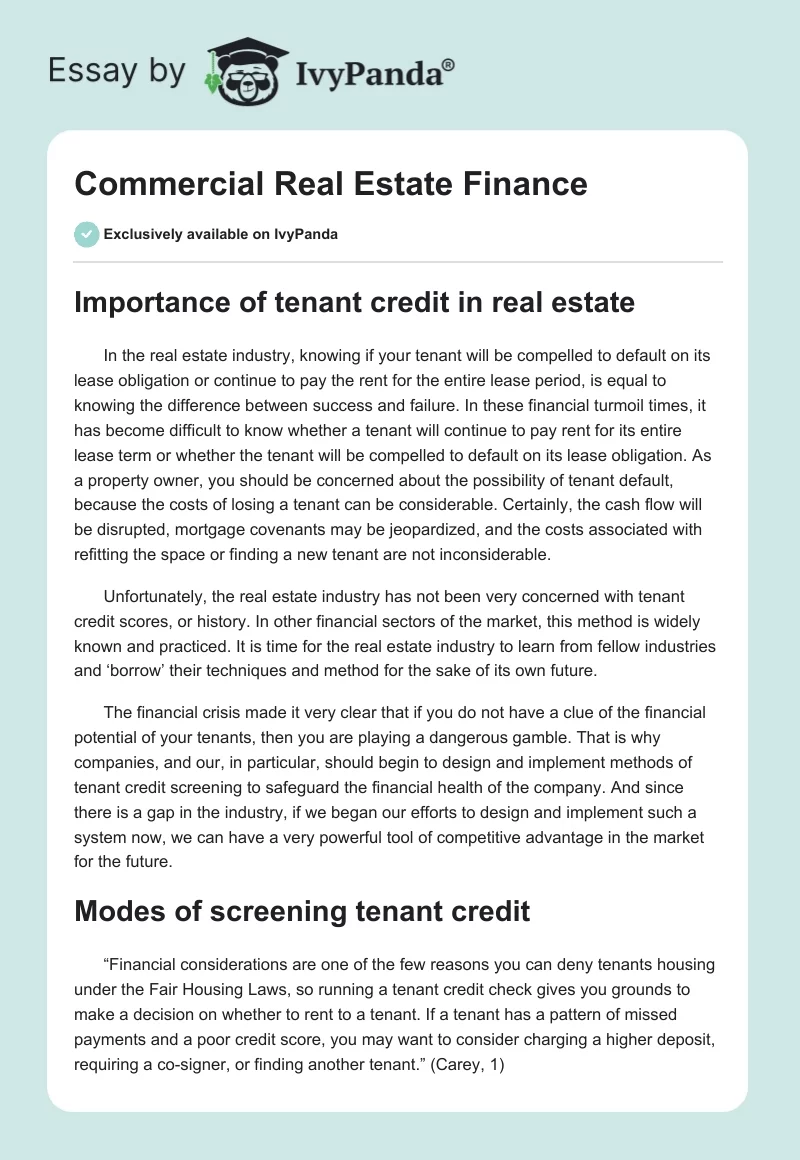 Commercial Real Estate Finance. Page 1