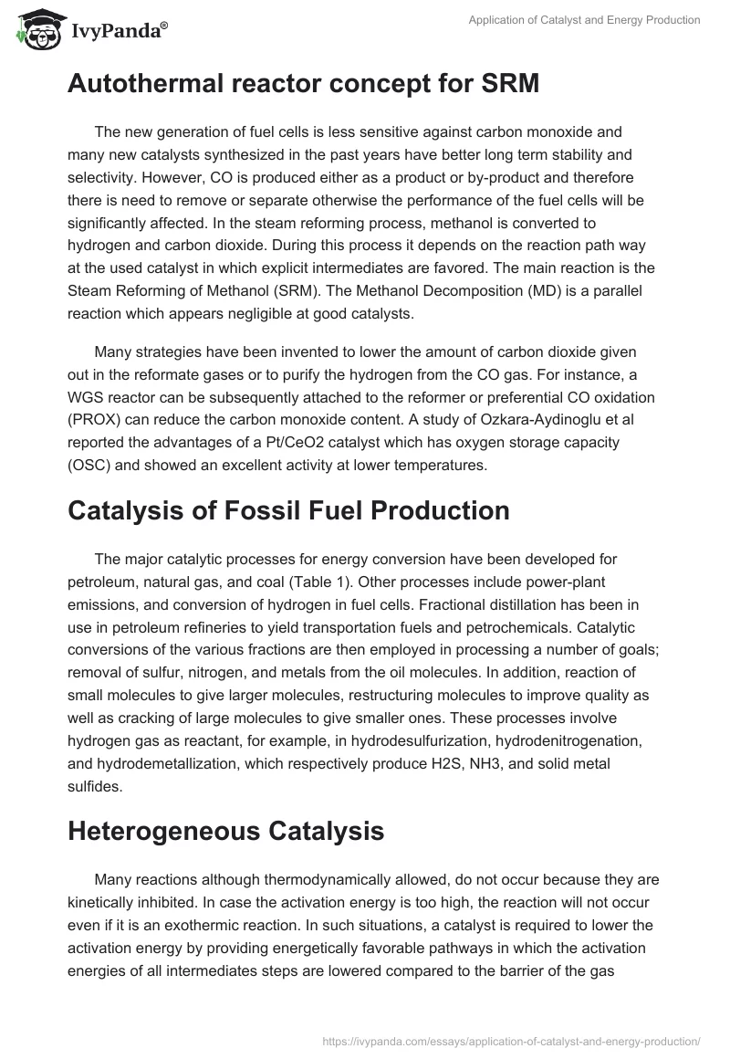 Application of Catalyst and Energy Production. Page 4