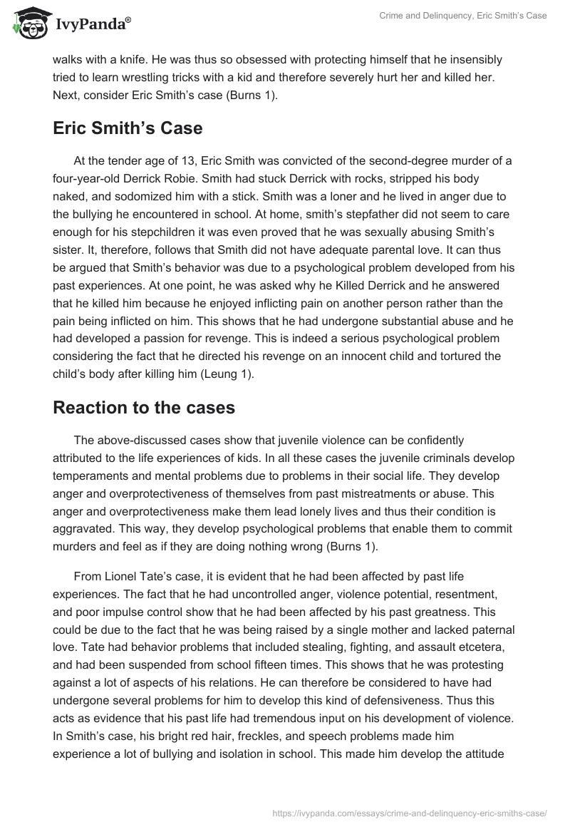 Crime and Delinquency, Eric Smith’s Case. Page 2