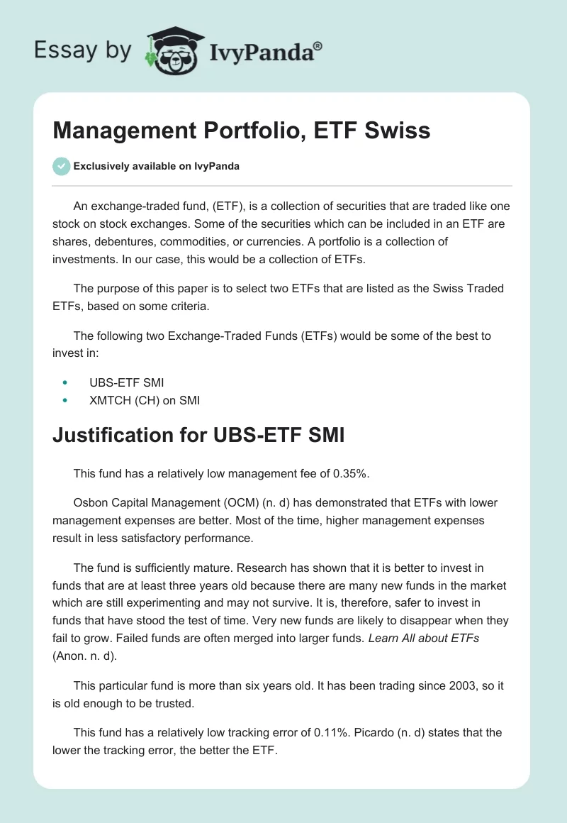 Management Portfolio, ETF Swiss. Page 1