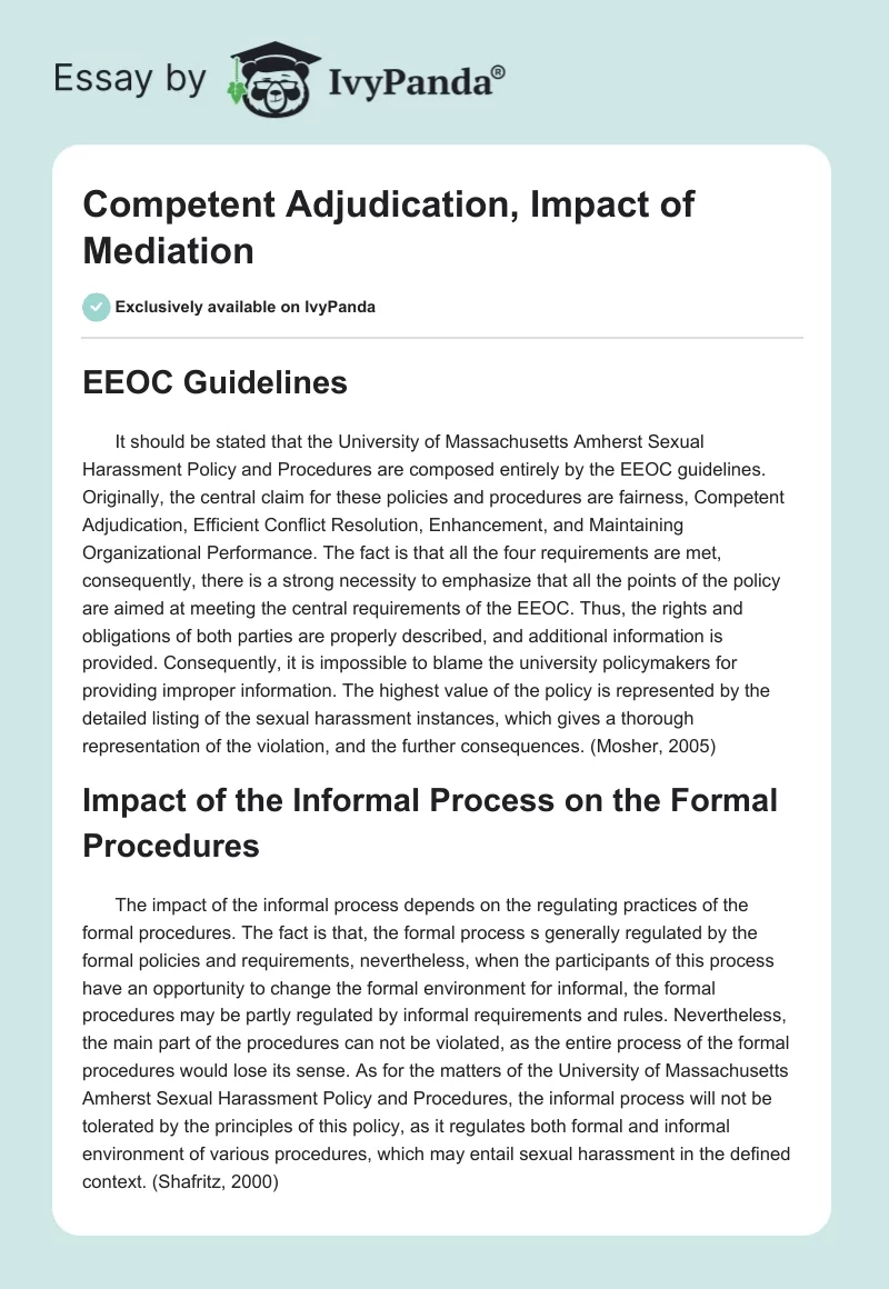 Competent Adjudication, Impact of Mediation. Page 1