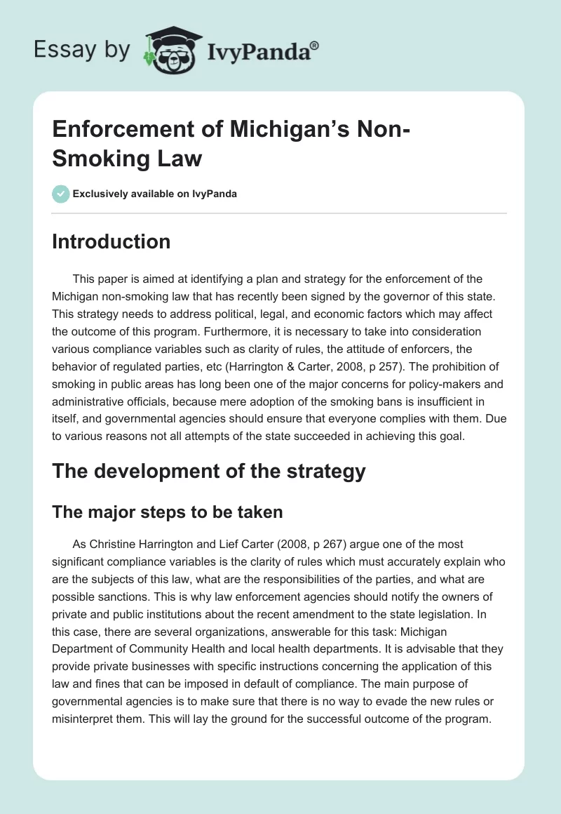 Enforcement of Michigan’s Non-Smoking Law. Page 1