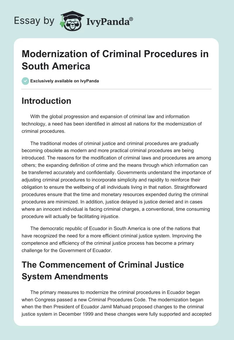 Modernization of Criminal Procedures in South America. Page 1