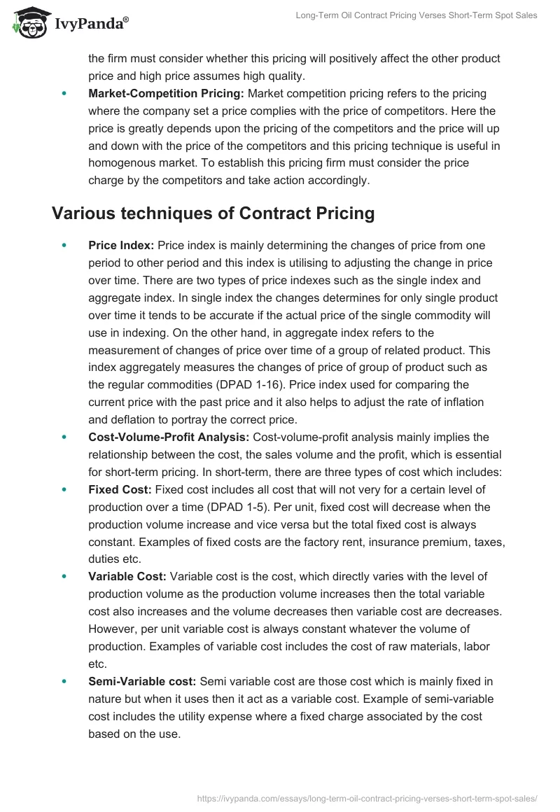 Long-Term Oil Contract Pricing Verses Short-Term Spot Sales. Page 4