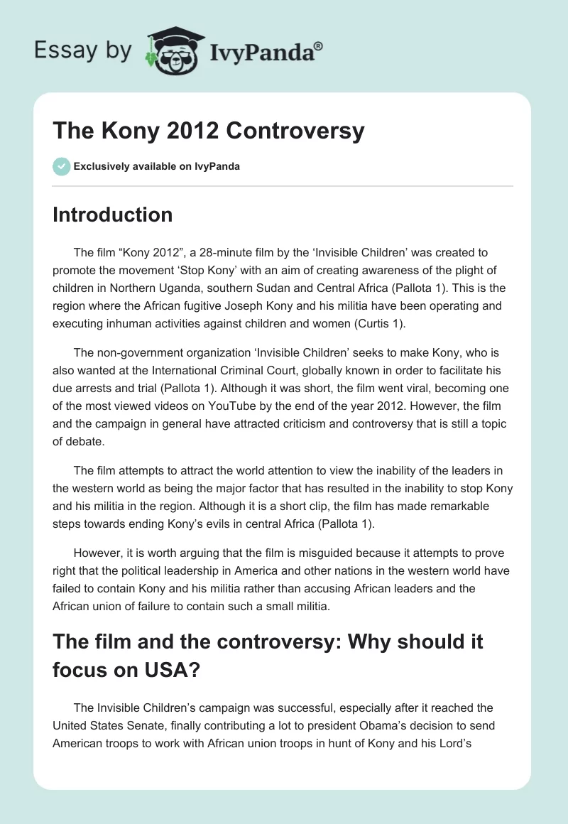 The Kony 2012 Controversy. Page 1