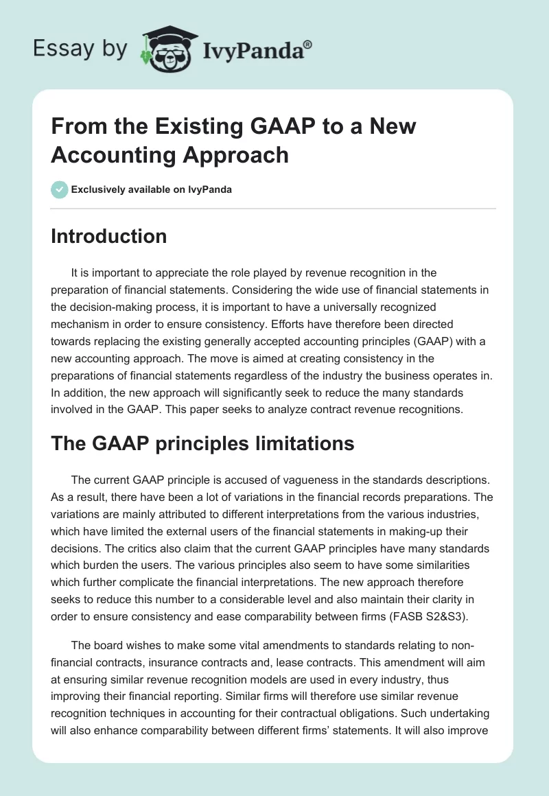 From the Existing GAAP to a New Accounting Approach. Page 1